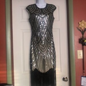 Black evening wear sequin beaded dress